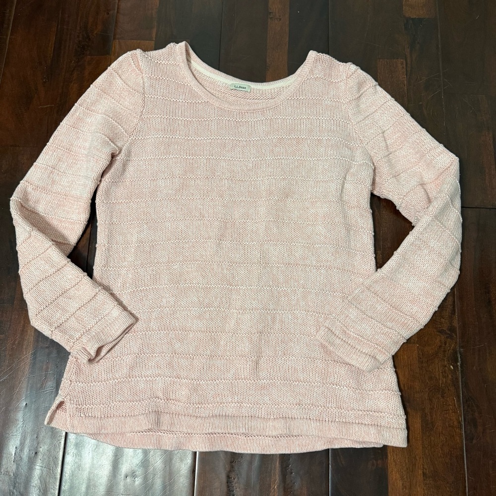 L L Bean Creech Cable Knit Sweater Women’s Size Large Pink And White